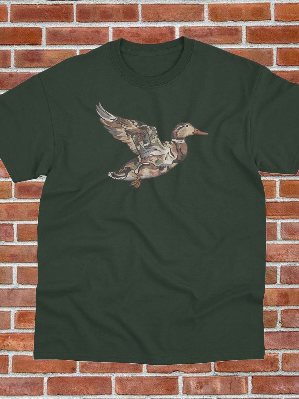 Forest Green Men's Graphic Tee with Flying Duck Print